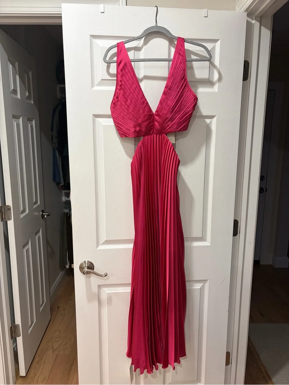 Abercrombie & Fitch Fuchsia Pleated V-Neck Cutout Maxi